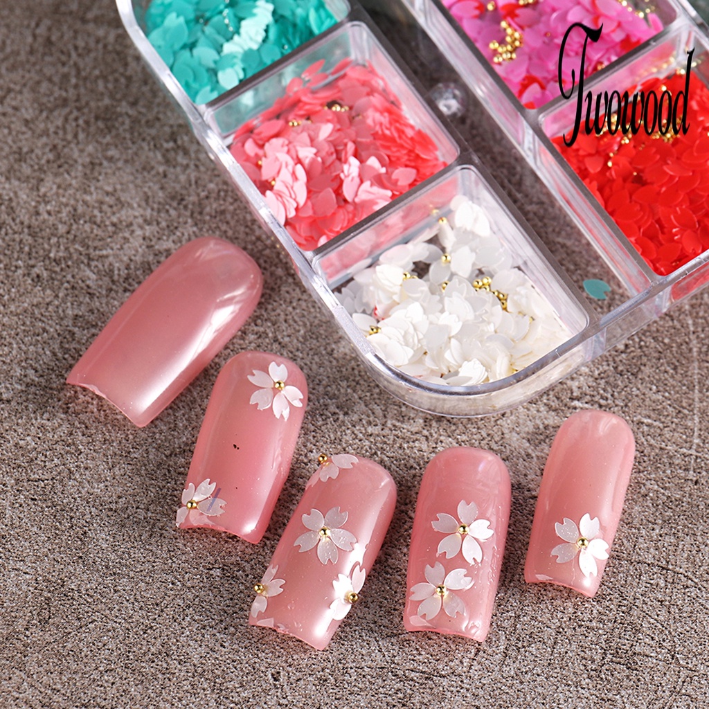 Twowood 1 Kotak Hiasan Kuku Bentuk Kelopak Bunga 3D Tahan Air Untuk Nail Art DIY