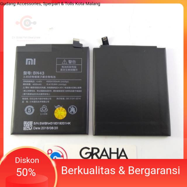 BATERAI / BATTERY / BATRE XIAOMI REDMI NOTE 4X / BN-43 ORI
