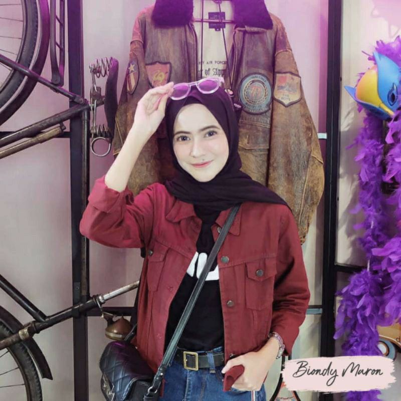 Jaket Crop Biondy Putih dan Mint I Jaket Jeans Trendy Korean Murah Premium-BIONDY MAROON