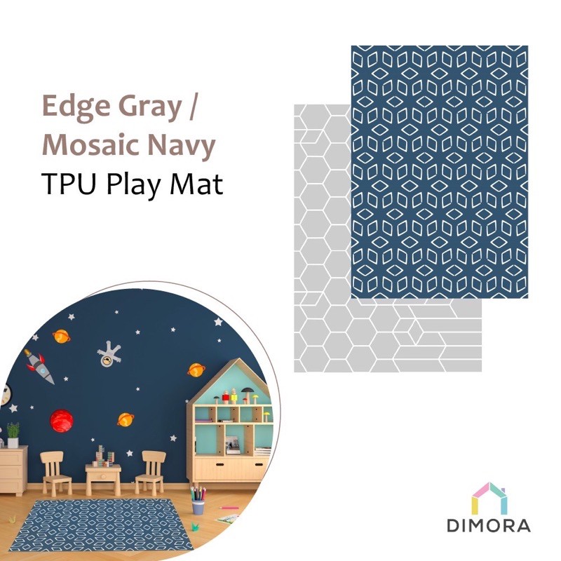 Dimora TPU Large - Edge Gray / Mosaic Navy TPU Play Mat/Karpet main anak