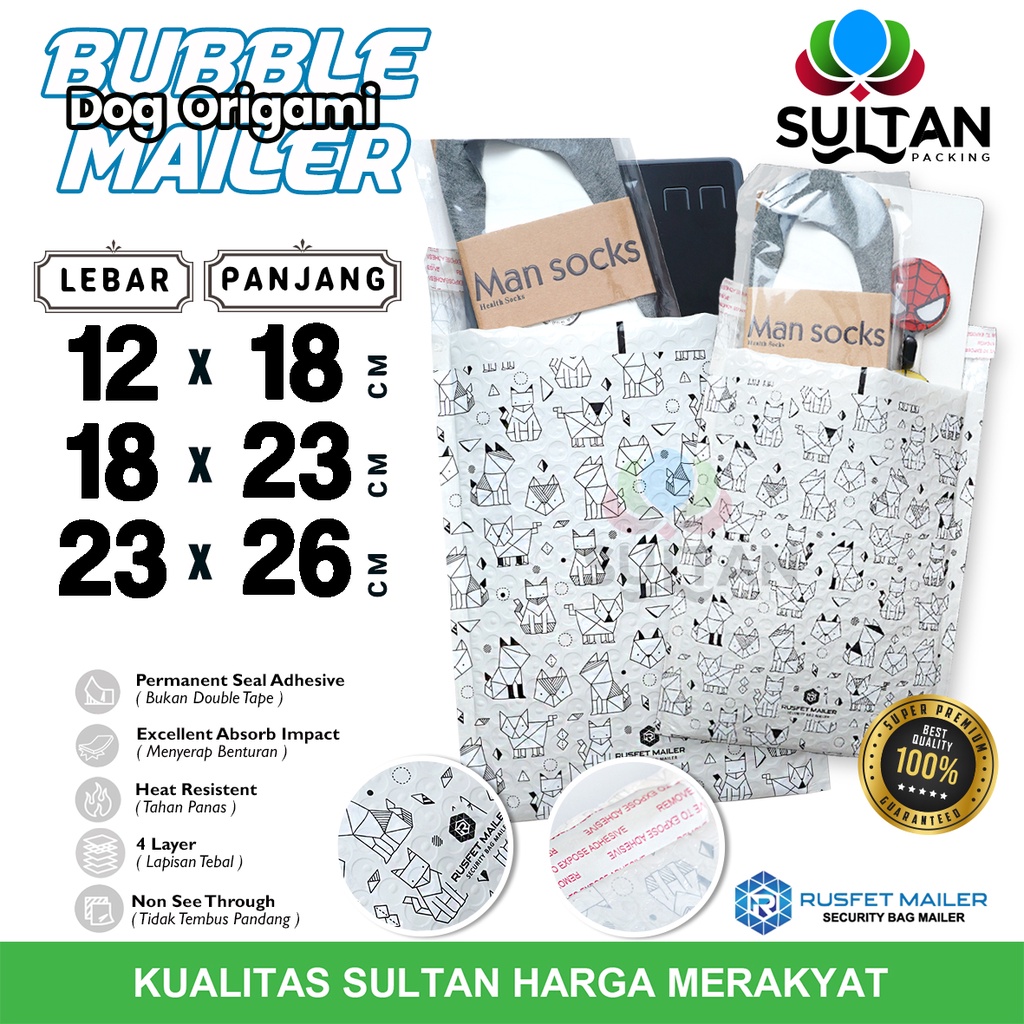 AMPLOP BUBBLE MAILER DOG ORIGAMI WRAP ENVELOPE RUSFET PREMIUM SATUAN