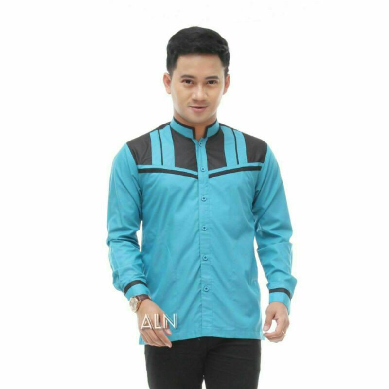 baju koko wafer birmu | biru muda