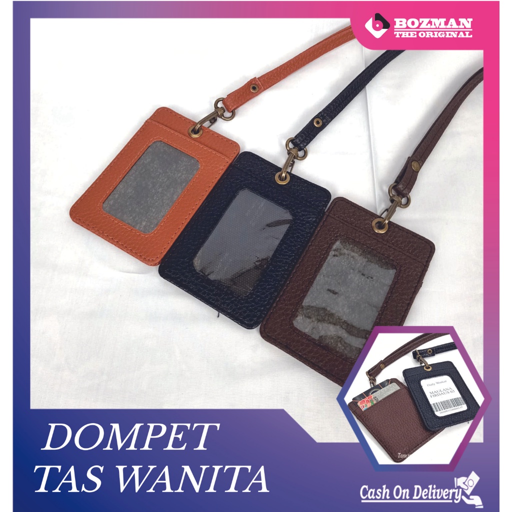 ID CARD HOLDER KULIT LANYARD WITH SLOT KARTU/NAME TAG PU LEATHER TERMURAH