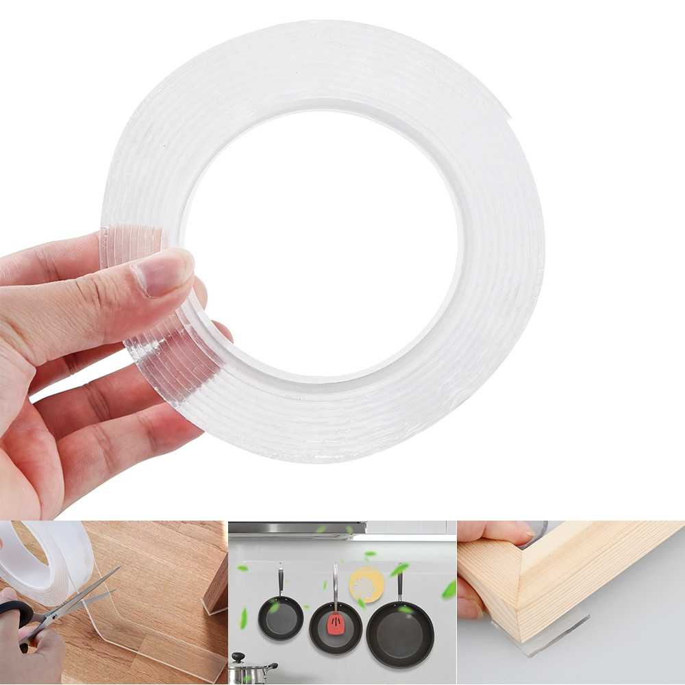 Double Tape Kuat Bening Perekat Tebal Murah Tahan Air / No Trace Washable Sticker / Isolasi Solatip Dinding Lem Mudah Dicuci Dibersihkan Tidak Berbekas / Solatip Multifungsi Peralatan Perkakas Perlengkapan Rumah Double Tape Tebal Transparan