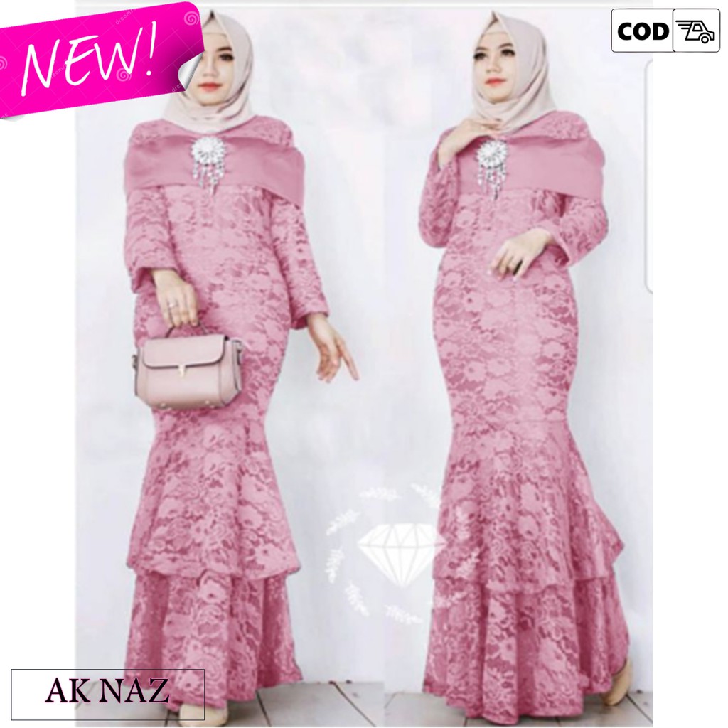 Gaun Gamis Wanita Maxy Terbaru 2021 Model Duyung Pesta Kondangan Bahan Brokat Murah Jumbo Mewah