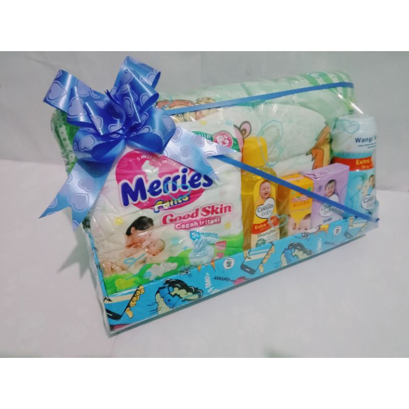 kado bayi parcel bayi baru lahir hadiah bayi set box baju bayi laki laki perempuan murah lengkap sabun baby kado bayi set baju celana bayi bedak bayi gendongan bayi kado aisan bayi hadiah bayi murah lengkap-Biru