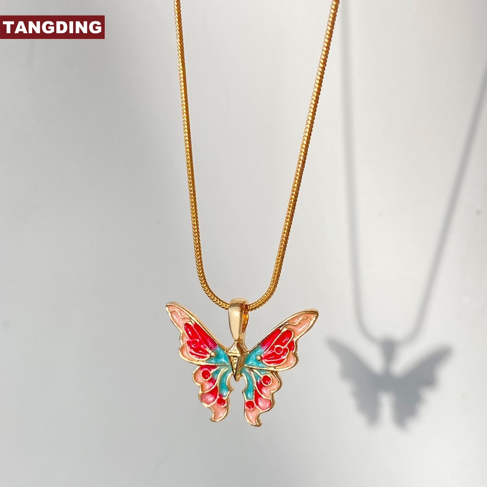 【COD Tangding】Kalung Rantai Klavikula Desain Kupu-Kupu Fantasi Warna-Warni Pelangi Untuk Wanita Barbie