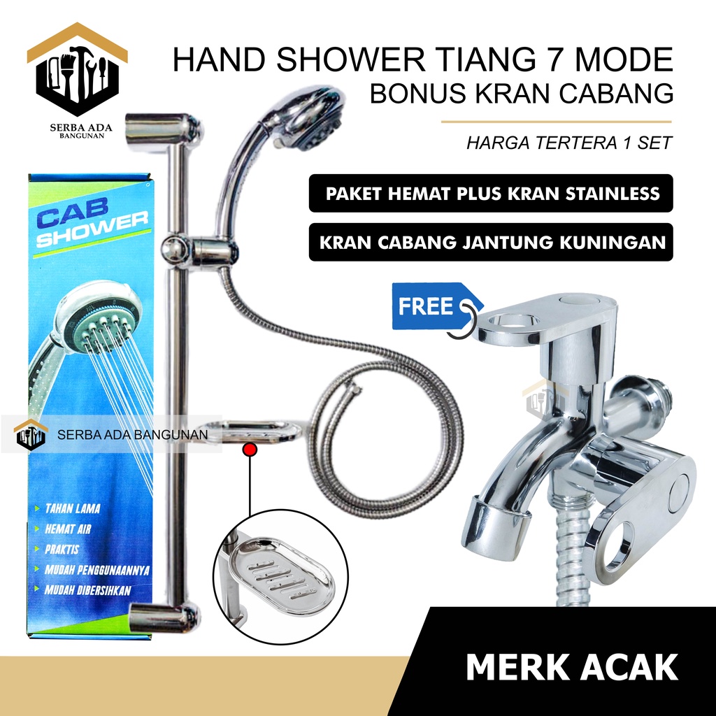 HAND SHOWER TIANG SET + KRAN CABANG PERLENGKAPAN MANDI FULL SET SILVER 6 PCS - STANDING KAMAR MANDI SUPER CAKEP