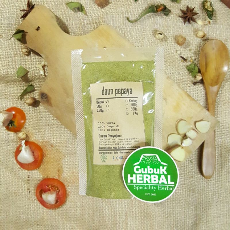 

DAUN PEPAYA BUBUK 50 GRAM - Carica Papaya - BUBUK HALUS - MURNI TANPA CAMPURAN