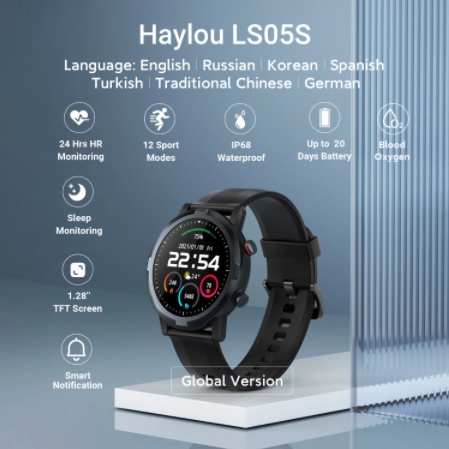 Haylou LS05/LS05S Solar Smartwatch Jam Tangan Global Bluetooth 5 12 Sports Mode Sleep Management APP IP68