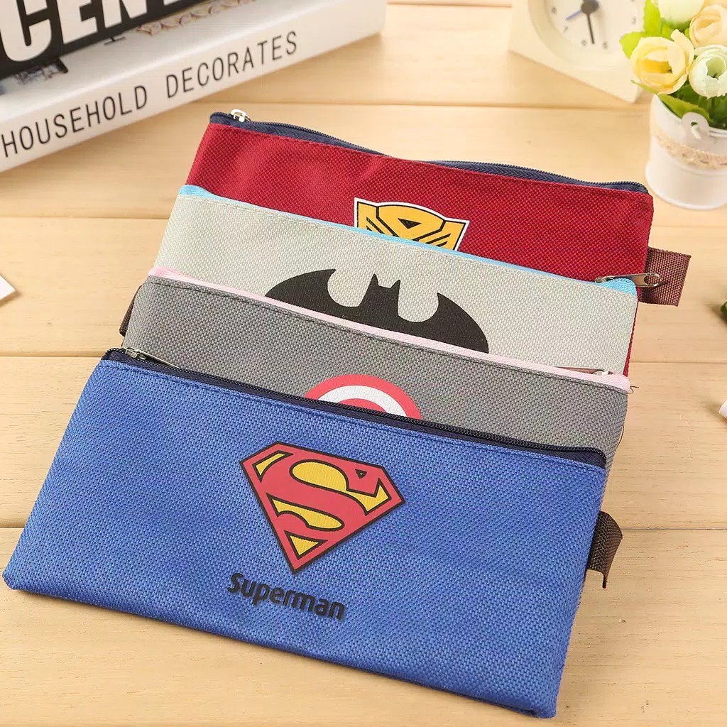 Tempat Pensil GEPENG LOGO SUPERHERO / Tempat Alat Tulis Motif Superheroes / Tepak Pensil Super Hero