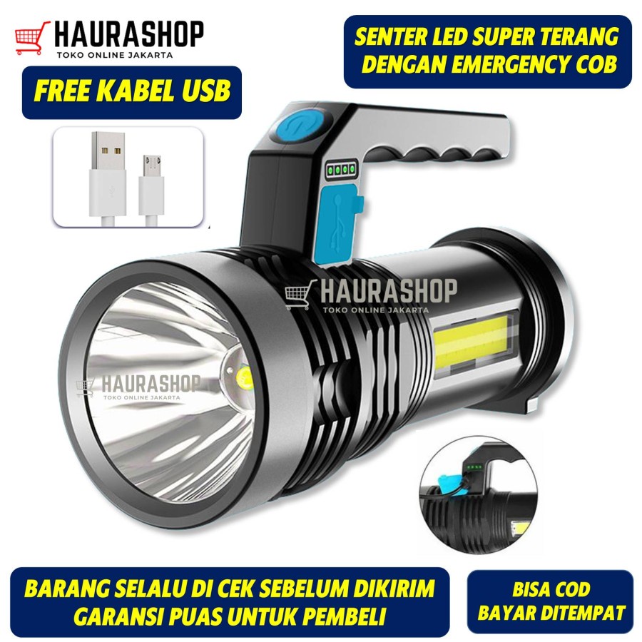 Senter LED Super Terang Rechargeable + COB Senter Led Jarak Jauh + COB