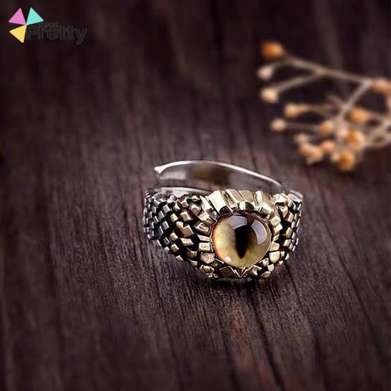 Cincin Pria keren Desain cincin adjustable Mata Merah Bahan Metal Gaya Retro Punk Rock cincin batu akik Untuk Pesta Motor - PD