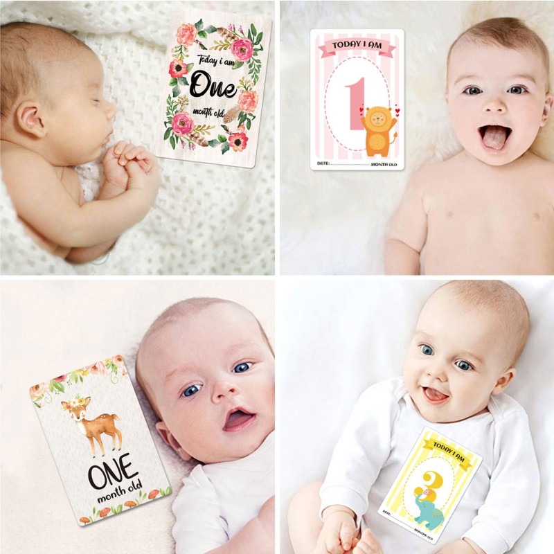 Mary☆ 12 Sheet Baby Monthly Milestone Cards Birth to 12 Months Photo Prop Moment Cards