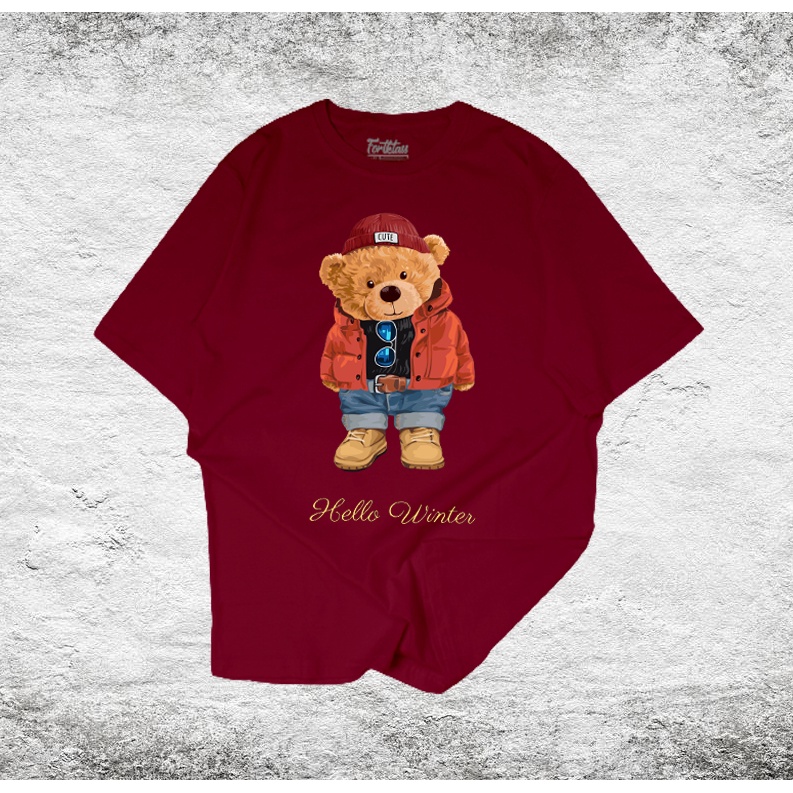 FORTGLASS BEAR HELLO KAOS PRIA PREMIUM SABLON KAOS DISTRO COWOK KAOS MOTIF BY FORTKLASS