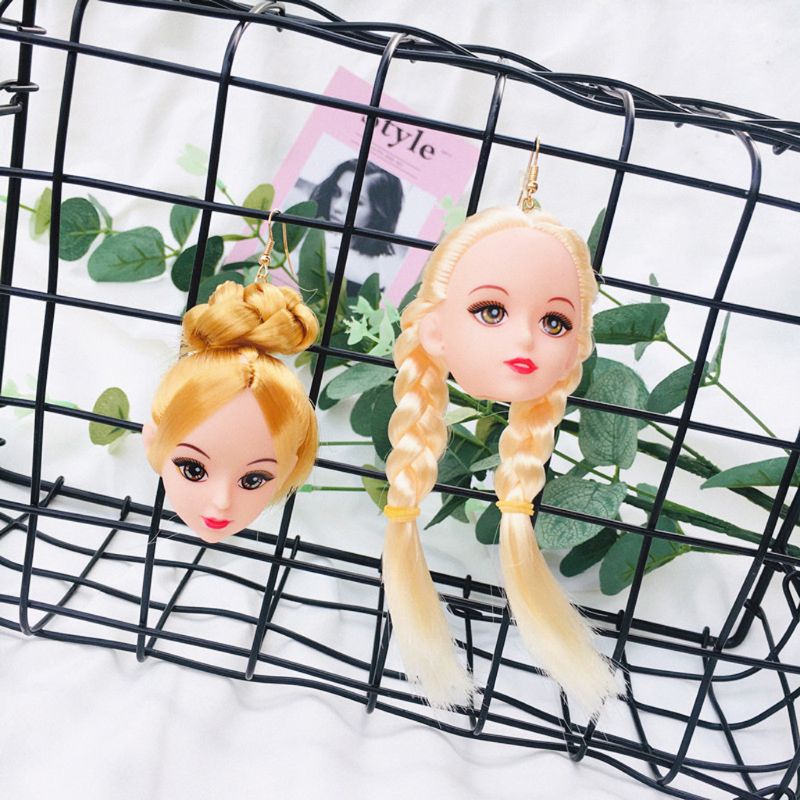 SIY  Creative Yellow Hair Doll Head Toy Drop Earrings Fashion Jewelry for Women Girls