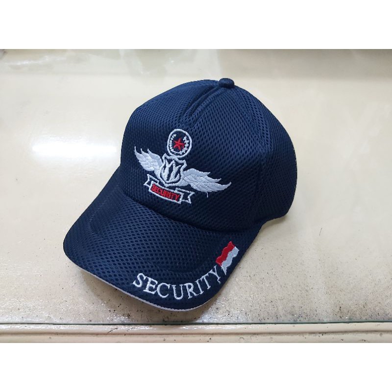 Topi Jaring Security Biru Wing Putih|Topi Jala Satpam|Pangkat Satpam|Kaos Satpam Security|Seragam