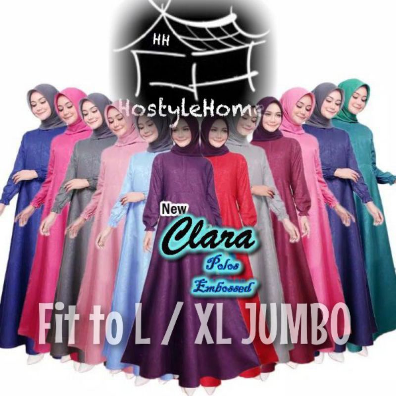 Baju Gamis Dress Pesta Kondangan Muslim Wanita Katun Busui Polos Emboss Wanita CLARA Fit to L Warna 