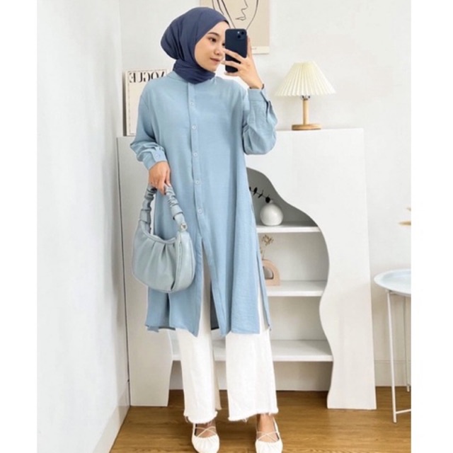 Laudya Tunik Crinkle Airflow Basic Kemeja Tunik Premium