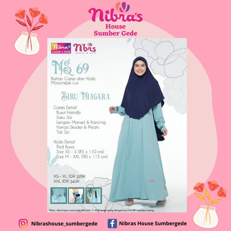 Baju Gamis Syar'i Set hibah Nibras Ns 69 Biru Niagara