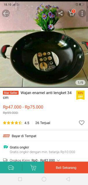 Wok Penggorengan Serbaguna Wajan Enamel Anti Lengket 34 Cm