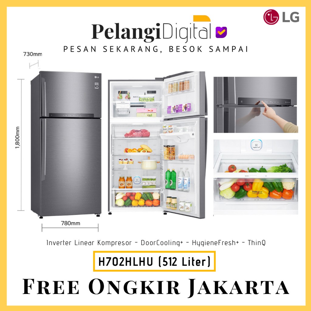 LG Kulkas 2 Pintu / Lemari Es Dua Pintu Inverter Linear WiFi - 512 Liter - GN-H702HLHU