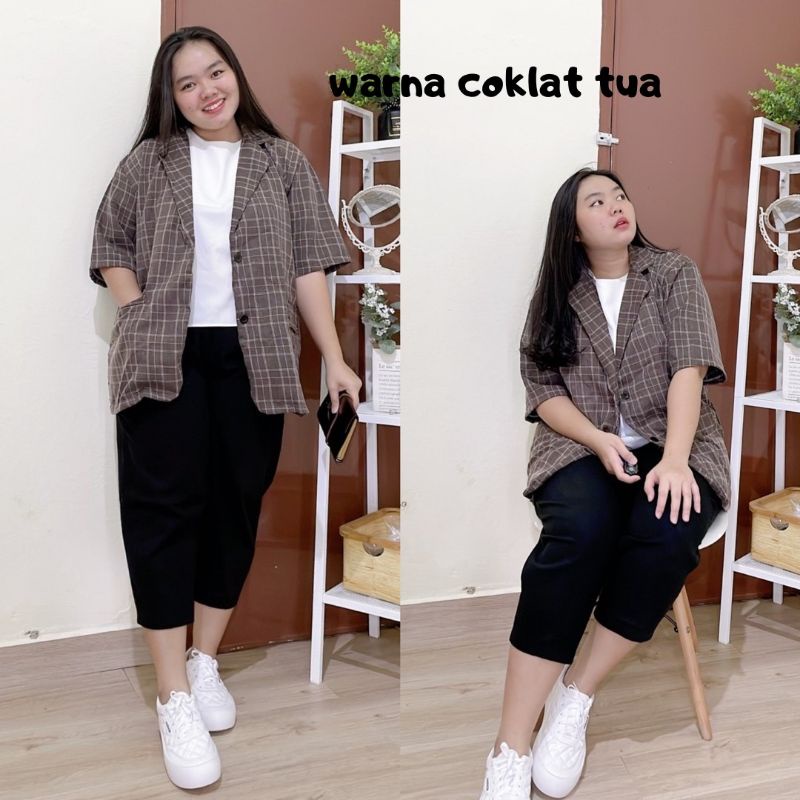 BLAZER MOTIF KOTAK-KOTAK JUMBO BIG SIZE OVERSIZE KOREAN STYLE LD 130CM