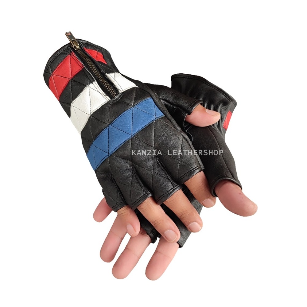 Sarung Tangan Motor Kulit Domba Motif Bendera - Leather Gloves Flag