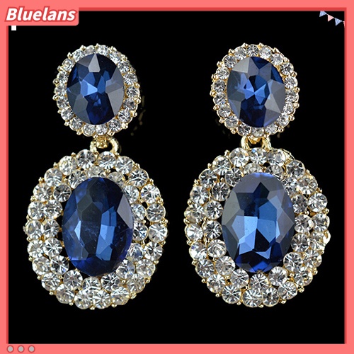 Bluelans Women Vintage Luxury Geometric Oval Rhinestone Pendant Dangle Drop Earrings