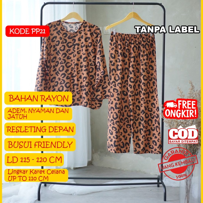 Setelan Pajamas Terbaru Bahan Katun Rayon Tebal Adem Kerah Bulat O-Neck Resleting Depan Busui LD 115