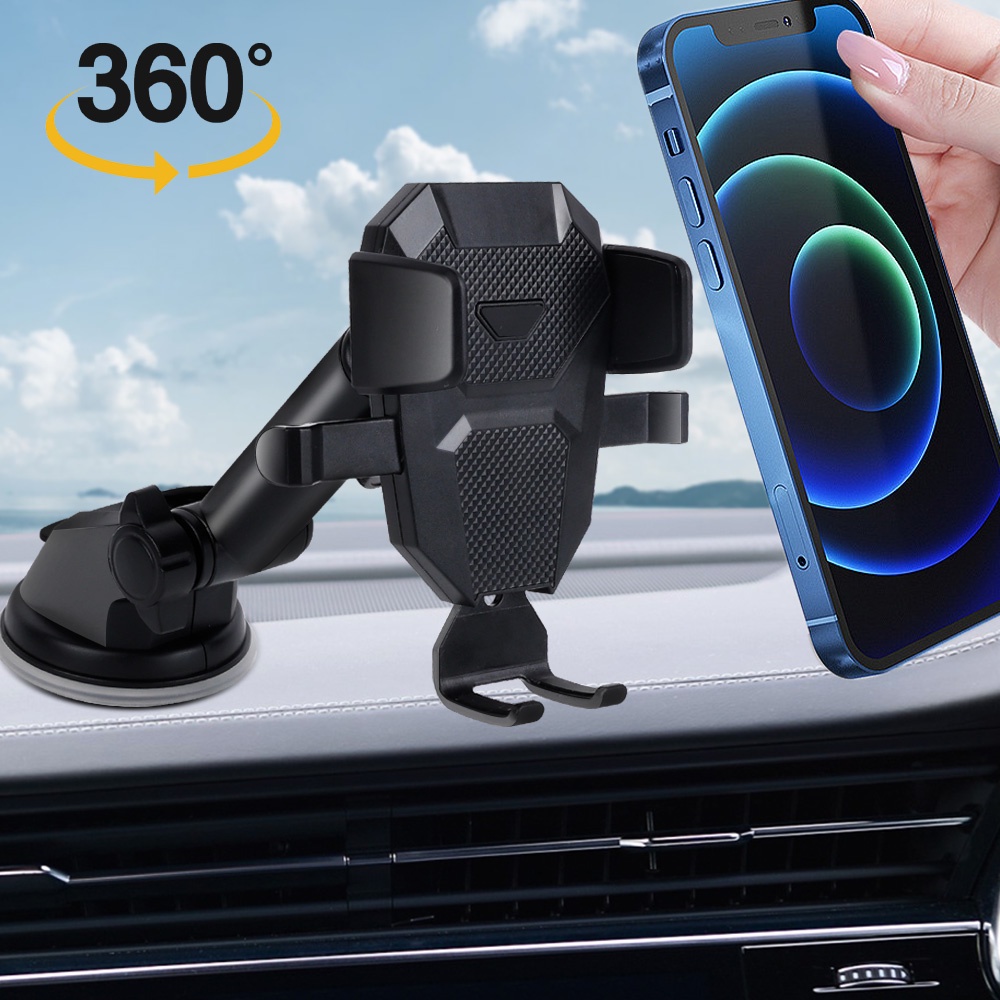 360 ° Bracket Dudukan Handphone Teleskopik Dengan Kop Perekat Untuk Kaca Depan Dan Dashboard Mobil