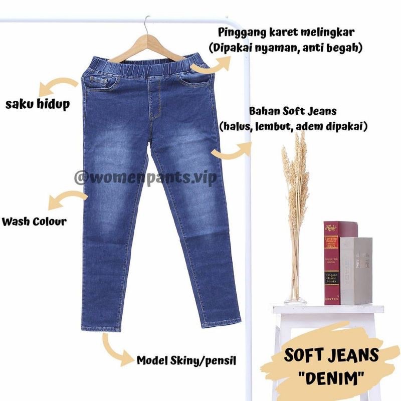 Celana Jeans Wanita Pinggang Karet Lengging Slim/ngaret/Street