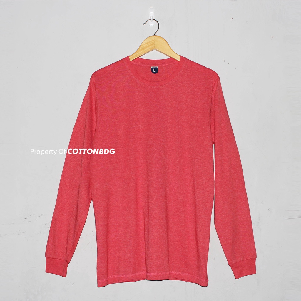 KAOS POLOS MERAH RED MISTY PRIA WANITA LENGAN PANJANG UKURAN S-XL BAHAN TWOTONE 30S ORGINAL
