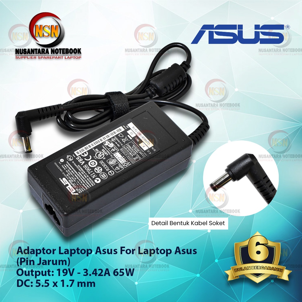 Adaptor Original Laptop Asus 19V - 3.42A DC 5.5 x 1.7 mm + Kabel Power