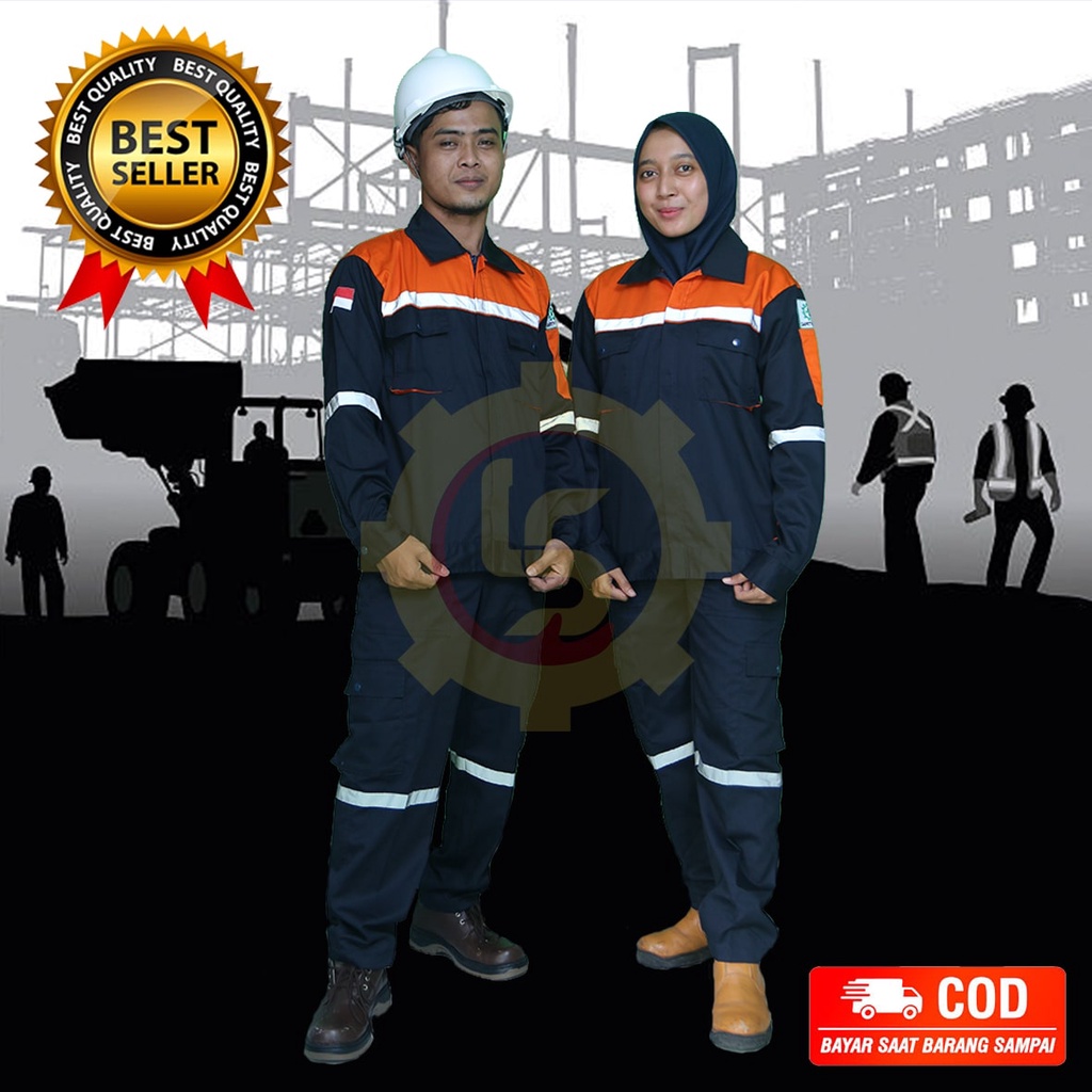 WEARPACK ATASAN NAVY KOMBINASI OREN RESLETING/WEARPACK LENGAN PANJANG/KEMEJA SAFETY
