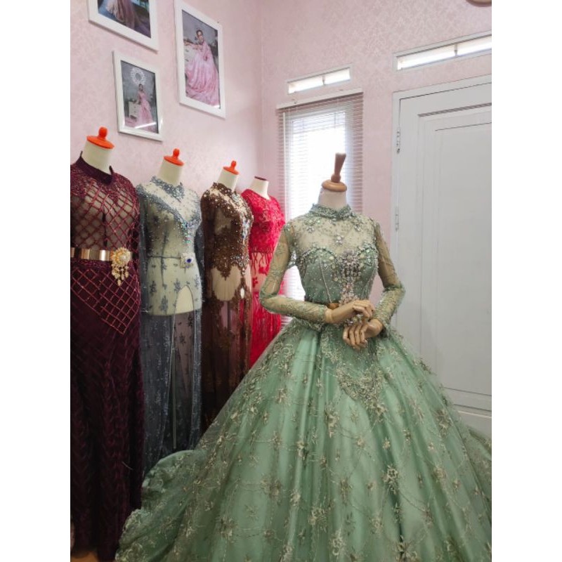 ready gaun bustier hijau pupus
