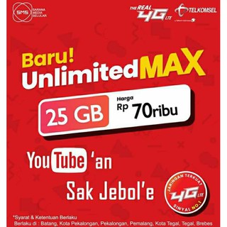 KUOTA DATA TELKOMSEL UNLIMITED MAX 25GB | Shopee Indonesia
