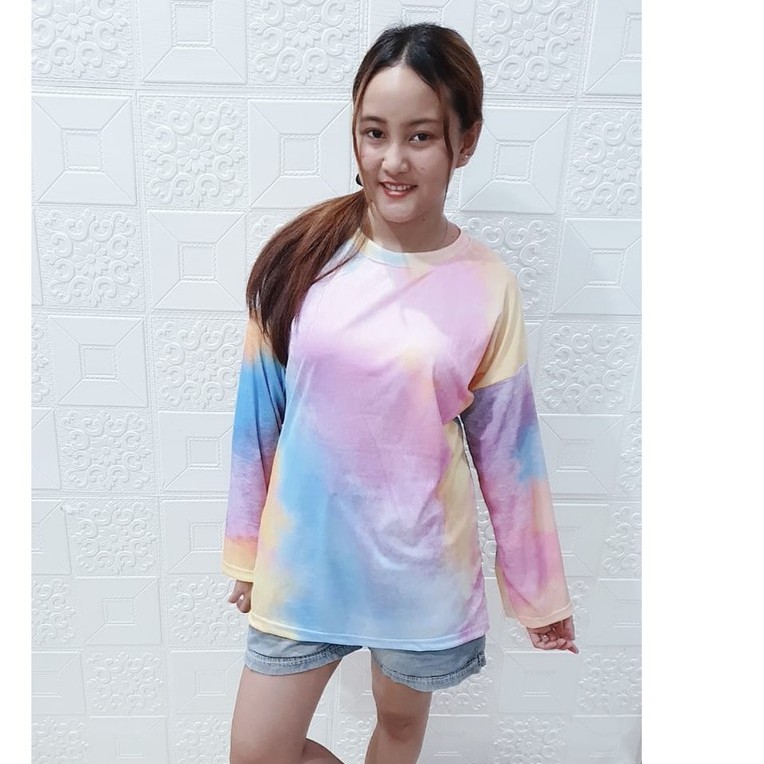 Kaos Oversize Tie Dye / Daisy Cotton Candy Lengan Panjang Fit XL