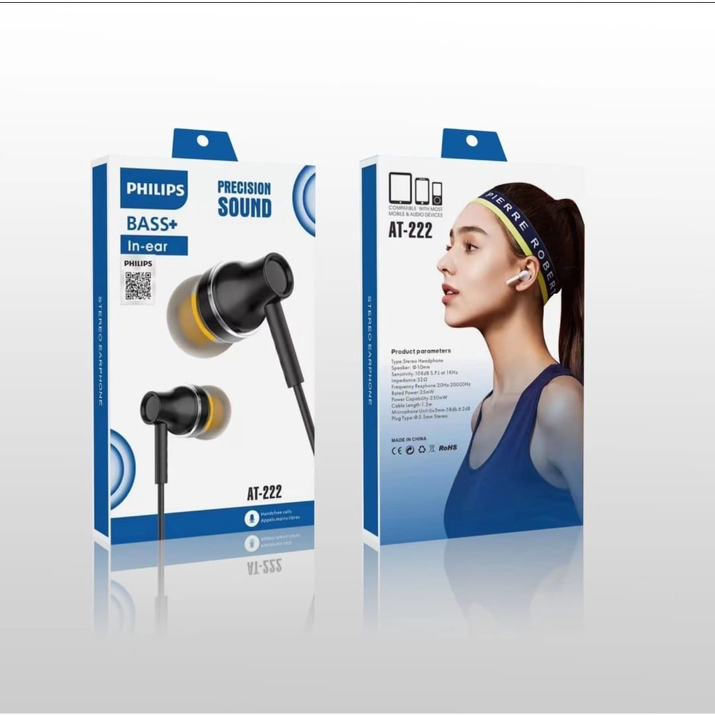 Handsfree Headsheet Earphone PHILIPS HF AT-222 AT 222 Bass+