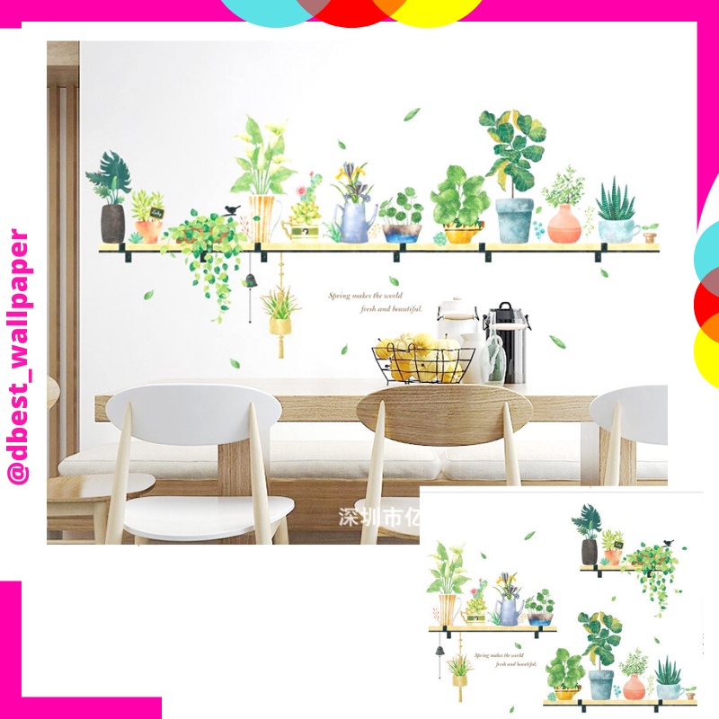 WALLSTICKER Q 32 WALLSTIKER WALL PAPER WALLPAPER STICKER STIKER DINDING MODEL RAK KAYU POT DAUN POHO