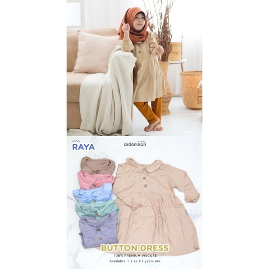 ARDEN LEON Kids Button Dress Raya Dress Lebaran Anak Baju Muslim Anak Perempuan Seragam Muslim Keluarga Series (M-5L) CBKS