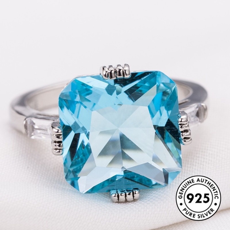 Cincin Sterling Silver 925 Dengan Topaz Biru Navy Untuk Wanita