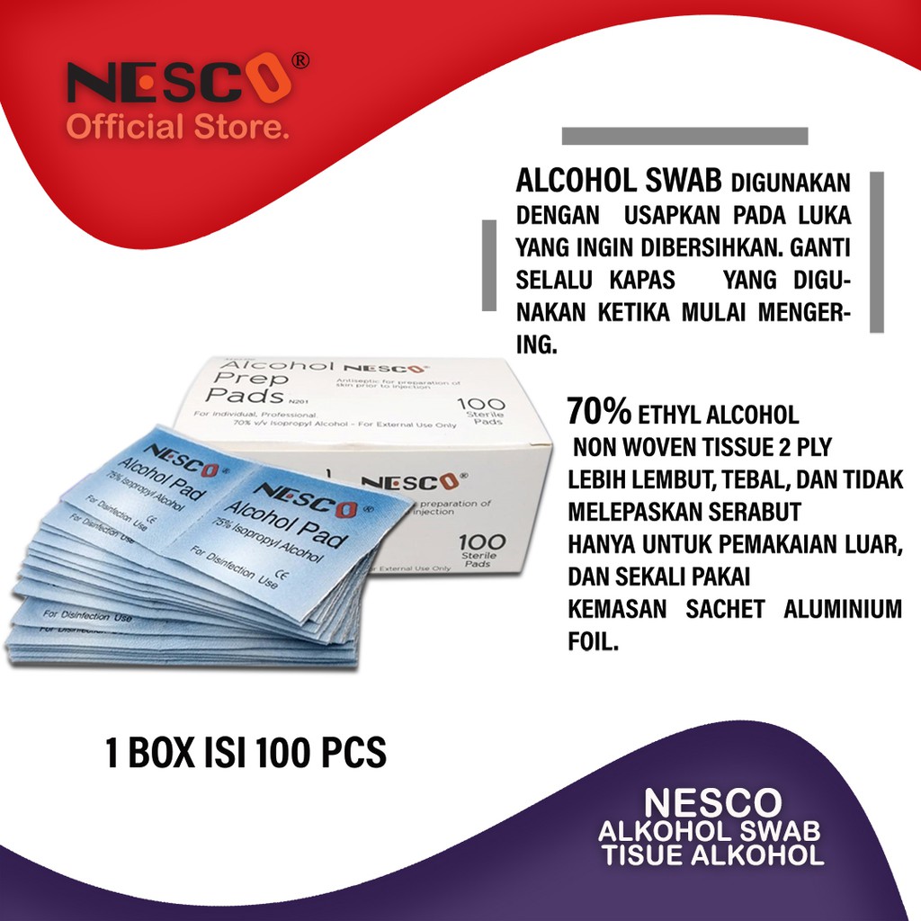 Nesco Alcohol Prep Pads / Tisue Alkohol box 100pcs