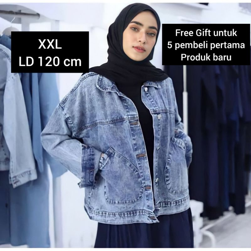JAKET JEANS OVERSIZE WANITA  SNOW BLUE JUMBO JAKET LEVIS WANITA JAKET DENIM JUMBO XXL LD 120