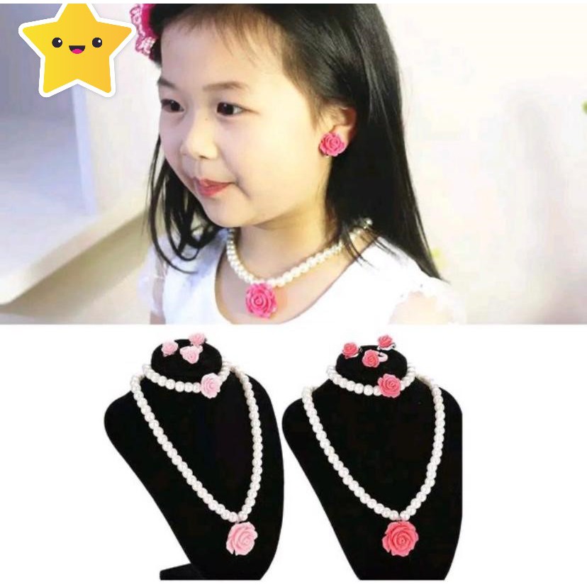 Senada Victory Set Kalung Gelang Cincin Anak Motif Bunga Lucu Handmade SV000009