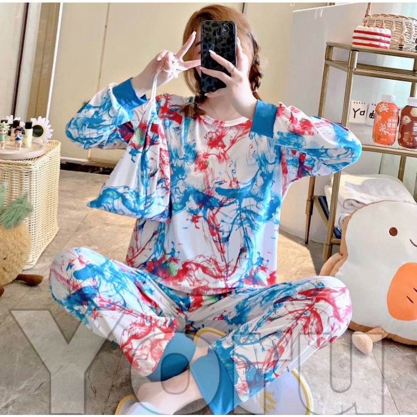 Pamelo Pajamas Tie Dye Daster Tie Dye Baju Tidur Tie dye Fashion Wanita TieDye Setelan Tiedye