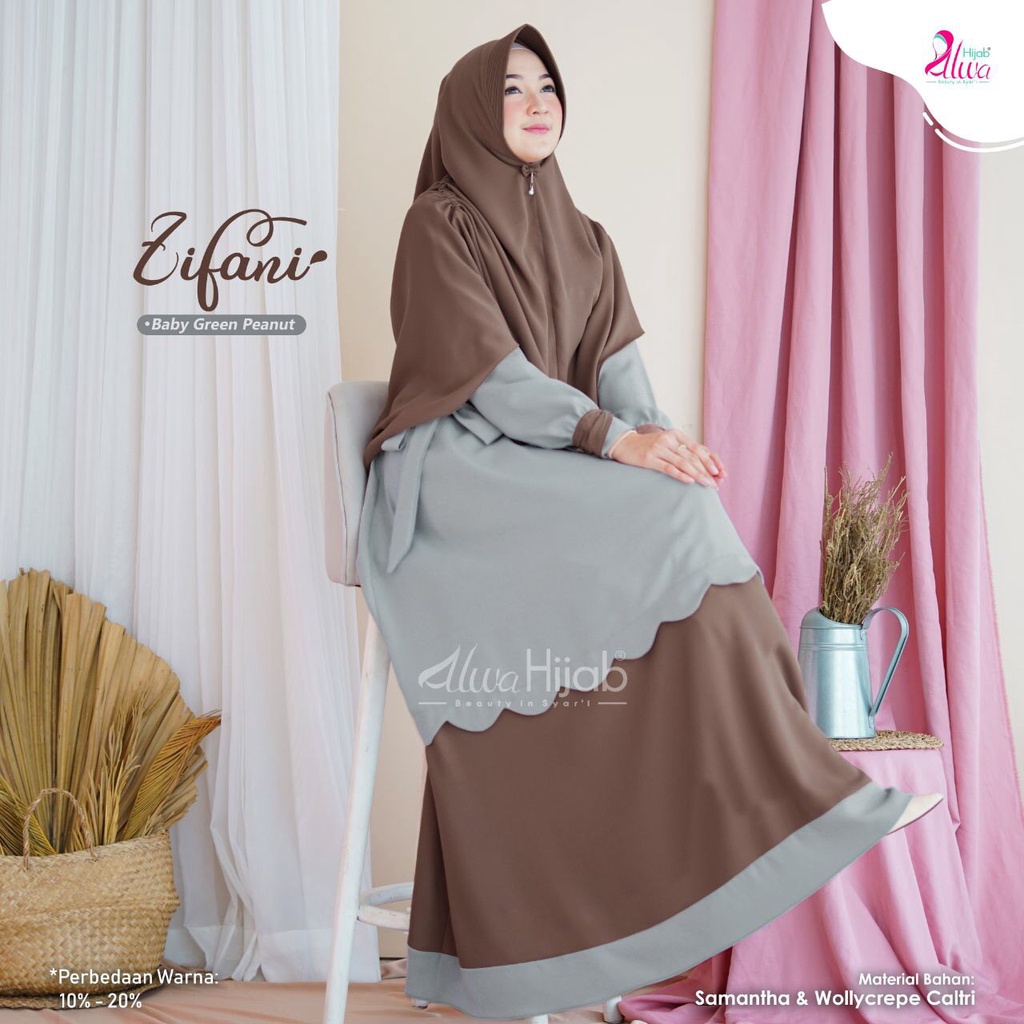 Gamis Set Khimar By Alwa Hijab - Zifani Baby Green Peanut | Gamis Dewasa Terlatis