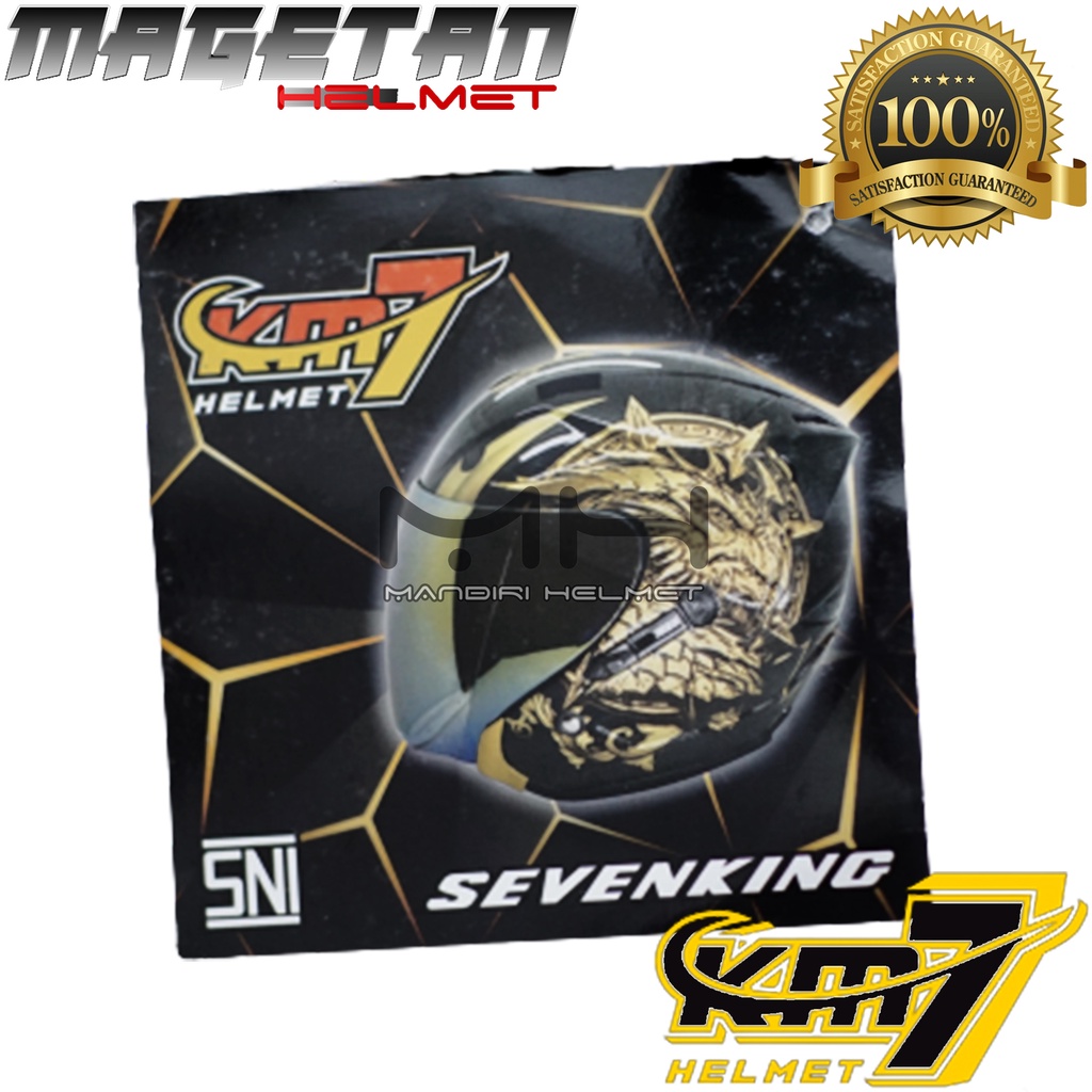 (Paket ganteng spoiler) HELM KM7 SEVEN KING BLACK GLOSSY SILVER-7