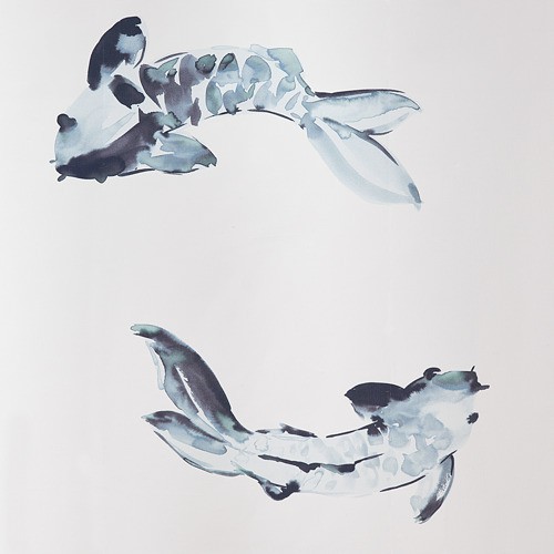 VATTENSJON tirai shower 180x200 cm putih biru ikan