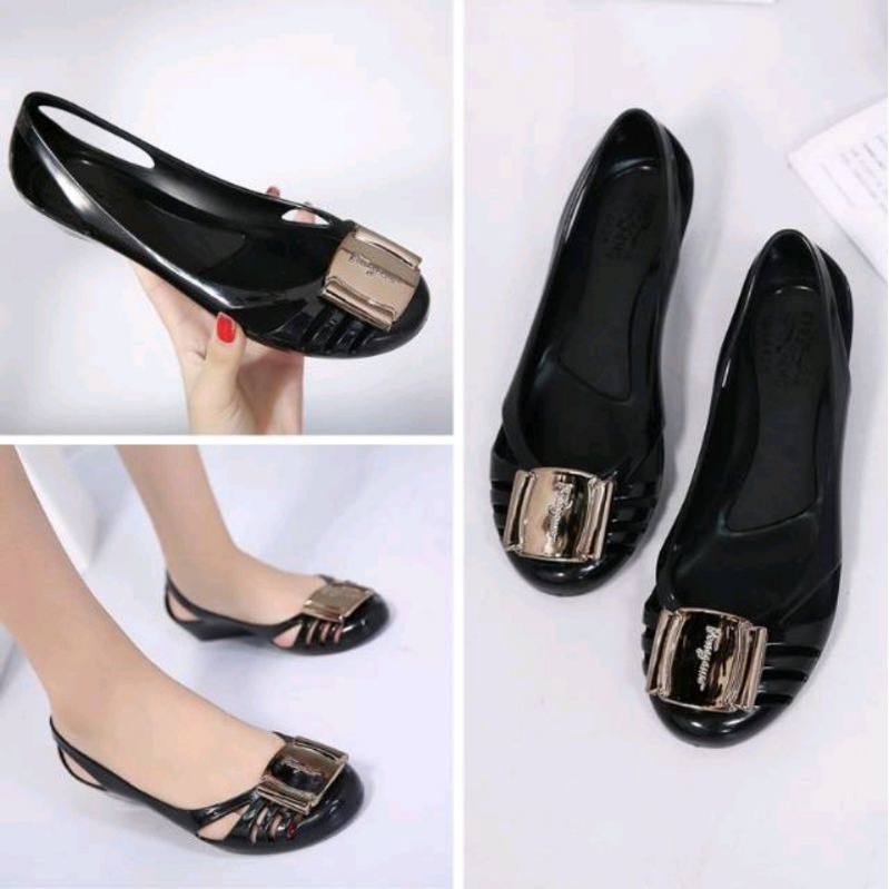 Flat Shoes Jelly Import  Plat Gold 1808